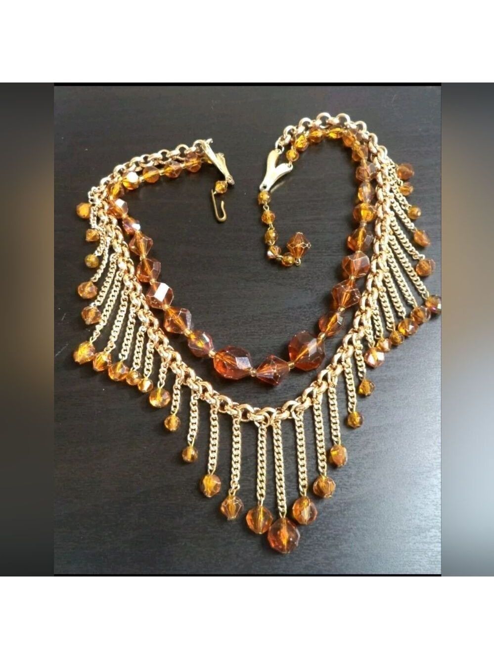 VINTAGE SIGNED GERMANY AMBER TONE BEADED 19" NECKLACE